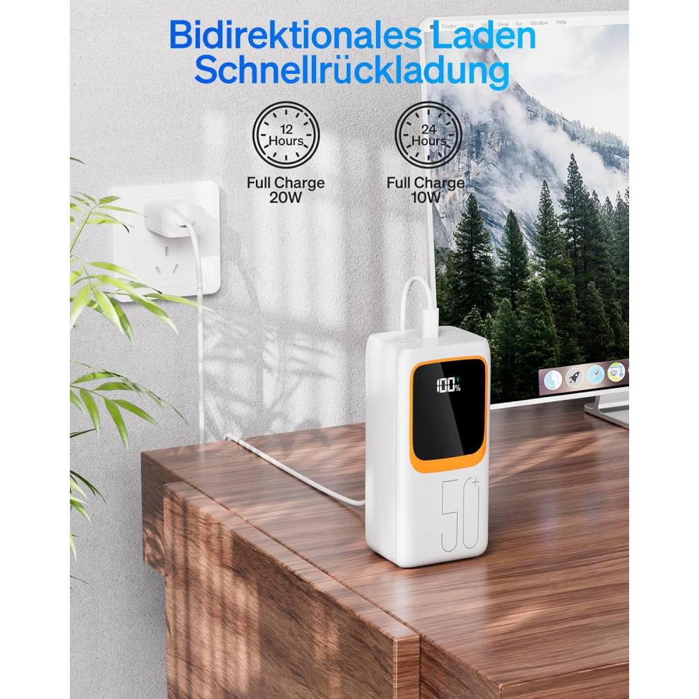 Power Bank Павербанк Powelephant 50000mAh с кабелями 22 5W быстрая зарядка