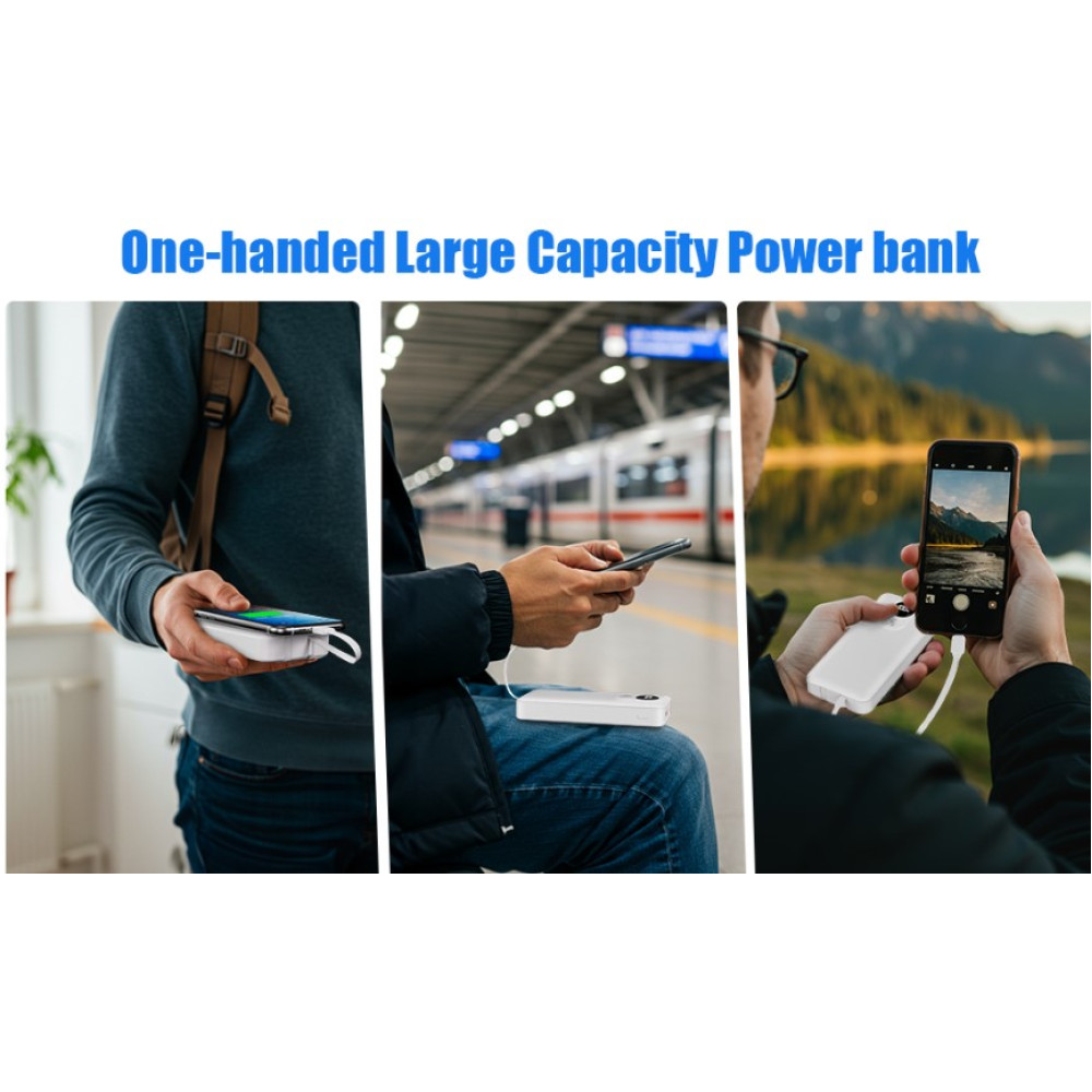 Уценка! Повербанк Powelephant 30000 мАч 22,5 Вт со встроенными кабелями Type C и Lightning