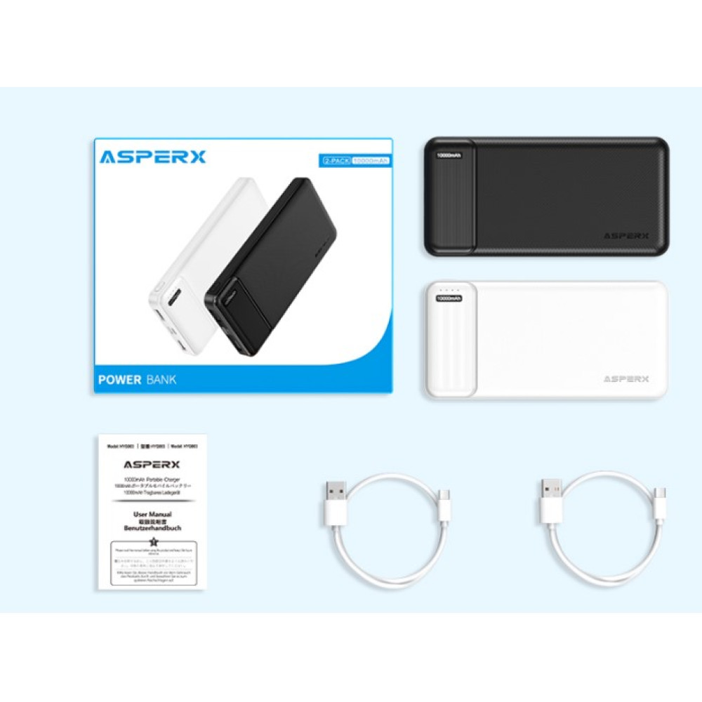 2 шт Power Bank Повербанк AsperX 10000 мАч с выходом USB C быстрая зарядка