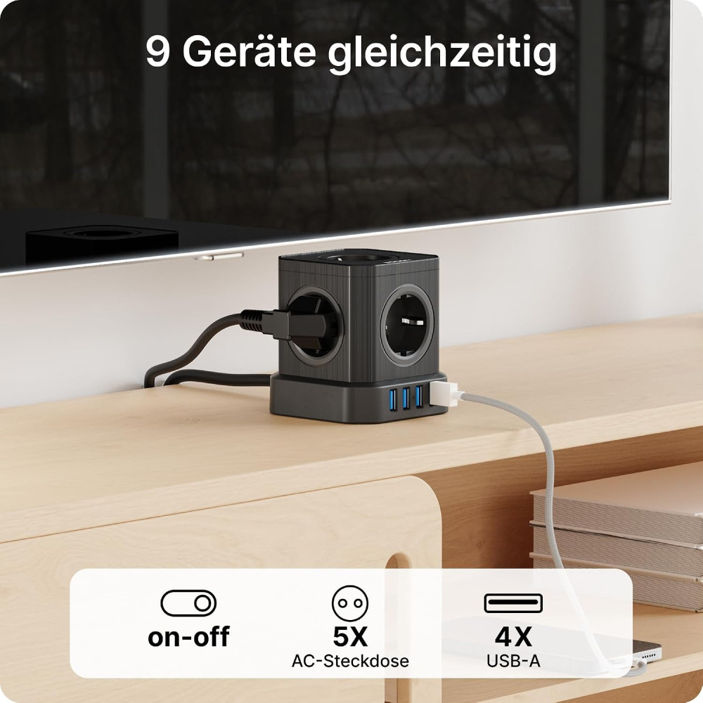 Сетевой фильтр Voomy Cube 5 розеток 4 USB 2500 Вт кабель 2 м