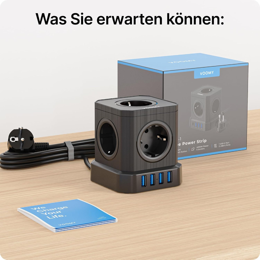 Сетевой фильтр Voomy Cube 5 розеток 4 USB 2500 Вт кабель 2 м