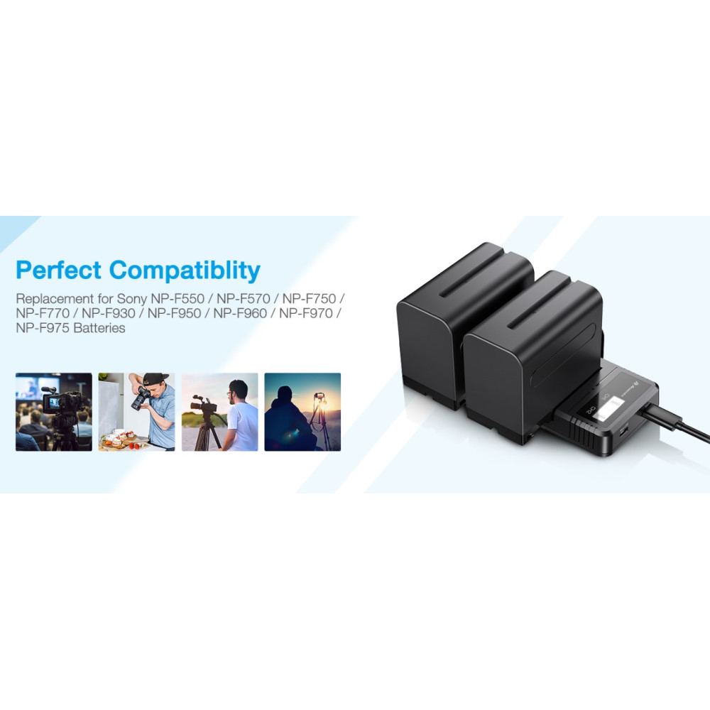 Аккумуляторы и зарядное устройство для Powerextra для Sony NP-F970 Sony NP-F960 2 X 8800 мАч