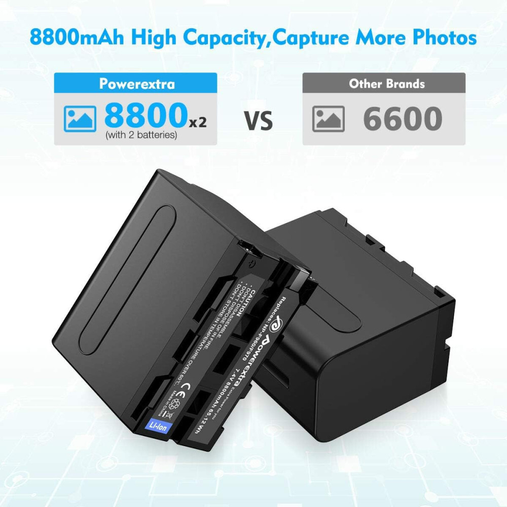 Аккумуляторы и зарядное устройство для Powerextra для Sony NP-F970 Sony NP-F960 2 X 8800 мАч