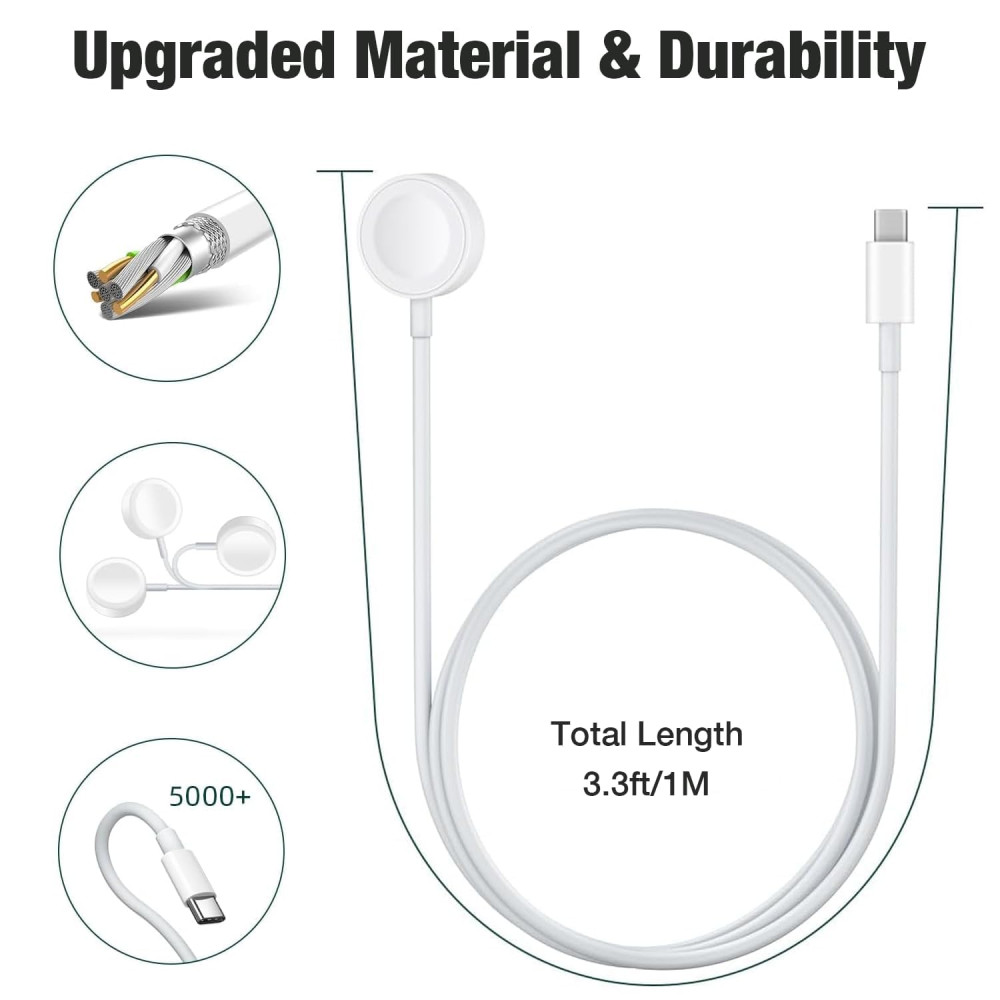 Зарядное устройство для Apple Watch, USB C длиной 1 м, (Apple Watch Series 10/9/8/7/6/5/4/3...)