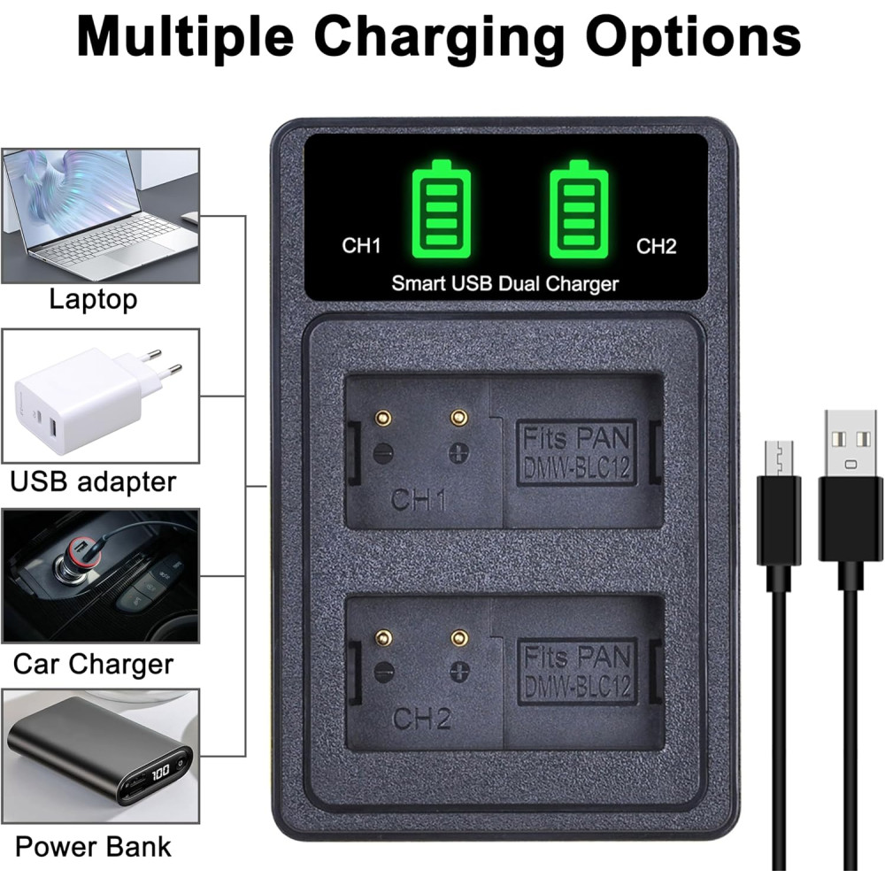 Аккумуляторы PowerTrust 2 шт + двойное USB зарядное устройство для Panasonic Lumix
