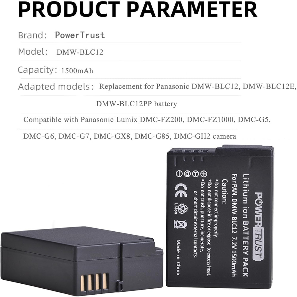 Аккумуляторы PowerTrust 2 шт + двойное USB зарядное устройство для Panasonic Lumix