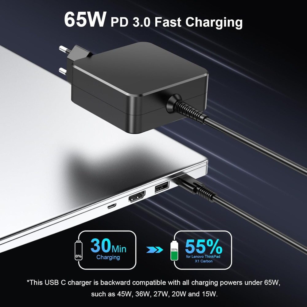 Зарядное устройство для USB-C 65W YKEJCLD для ноутбуков PD быстрая зарядка