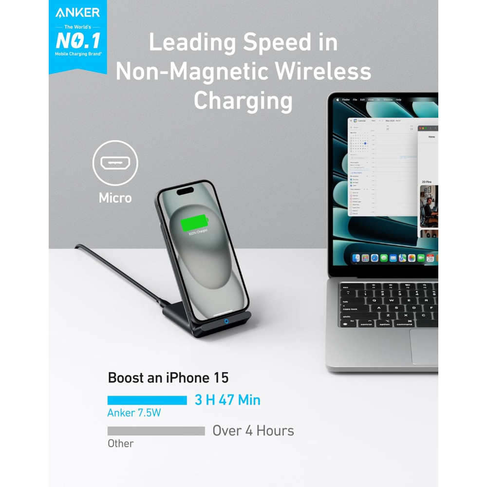 Беспроводная зарядка Anker 313 Qi 10W для iPhone Samsung с подставкой