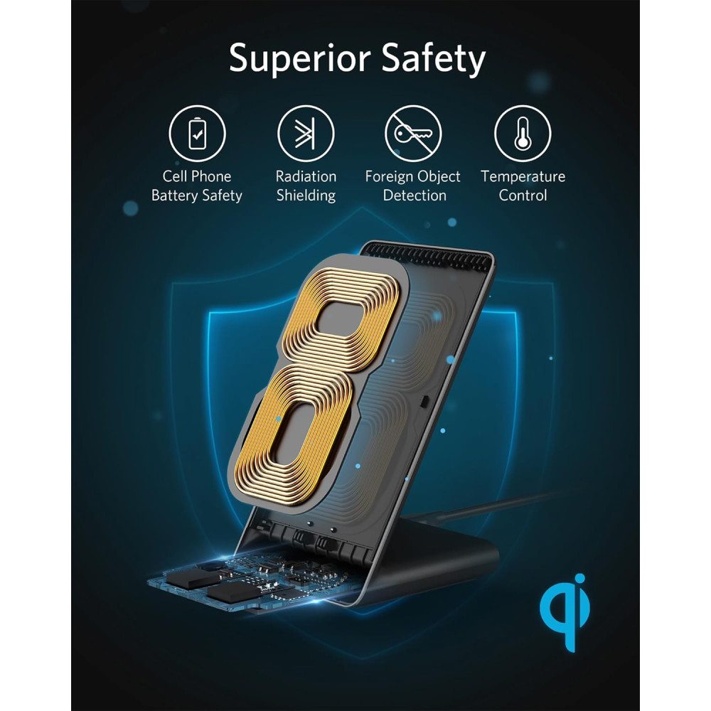 Беспроводная зарядка Anker 313 Qi 10W для iPhone Samsung с подставкой