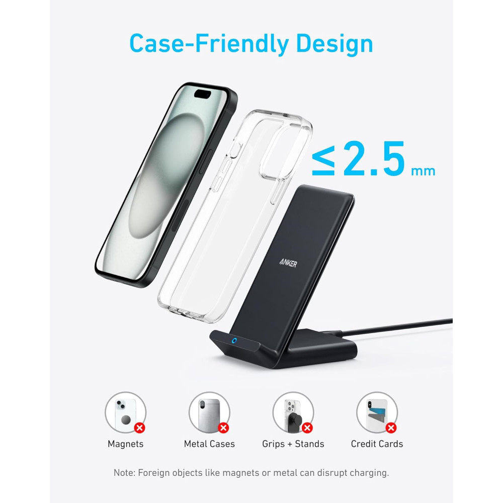 Беспроводная зарядка Anker 313 Qi 10W для iPhone Samsung с подставкой