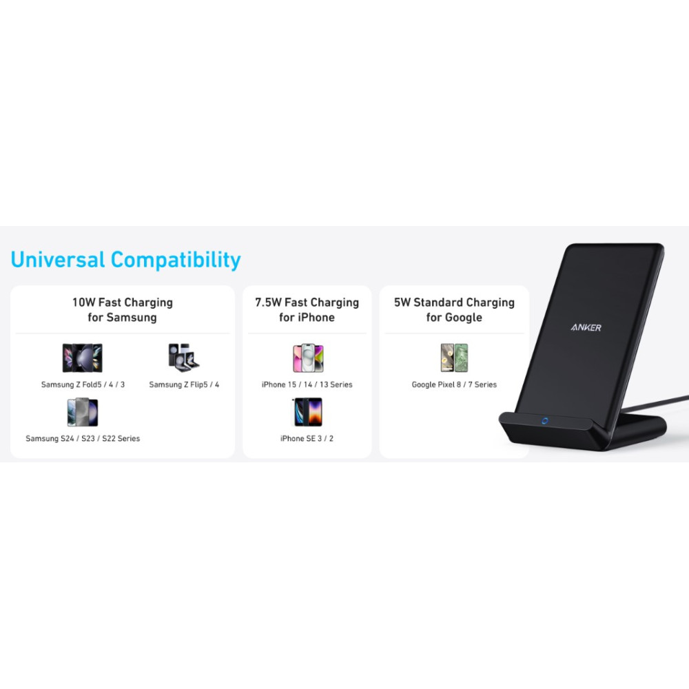 Беспроводная зарядка Anker 313 Qi 10W для iPhone Samsung с подставкой
