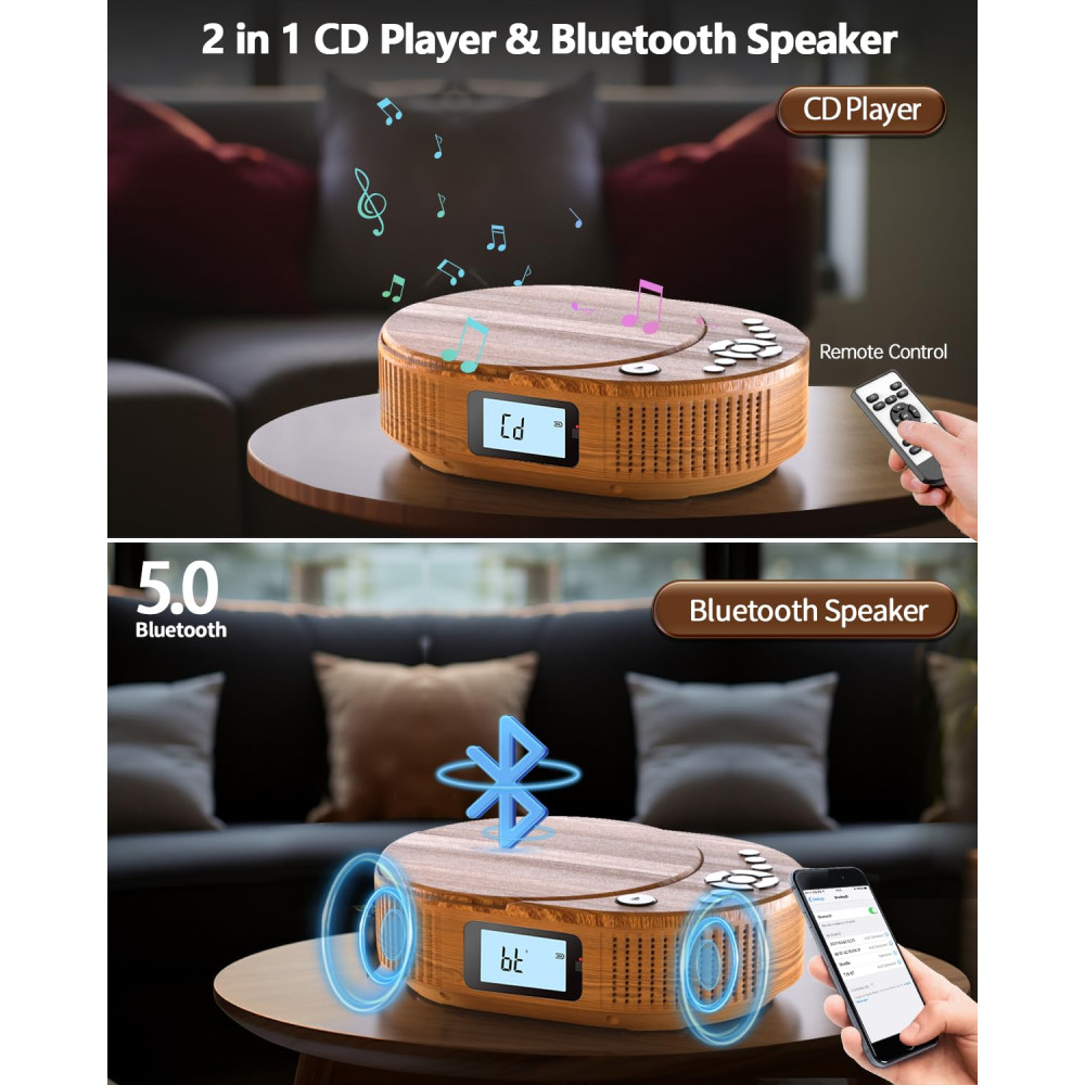 Портативный CD-плеер и Bluetooth колонка FELEMAN 15W FM-радио AUX/USB