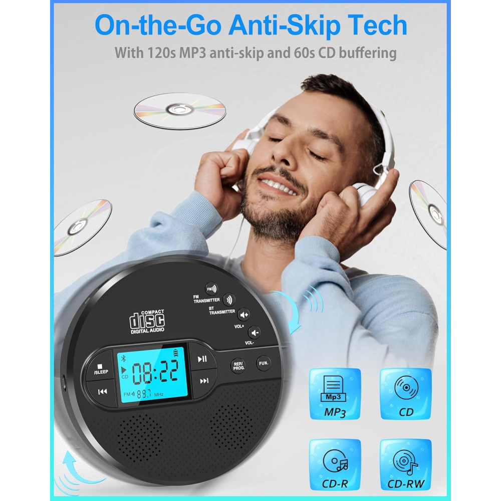 Аккумуляторный CD плеер Sunoony Bluetooth FM USB