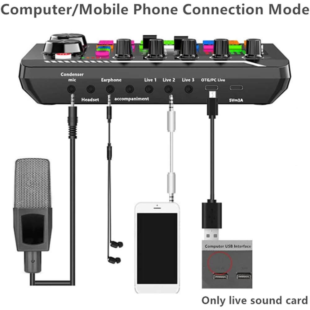 Звуковая карта RV77 Bluetooth 16 эффектов с шумоподавлением и аккумулятором 800 mAh