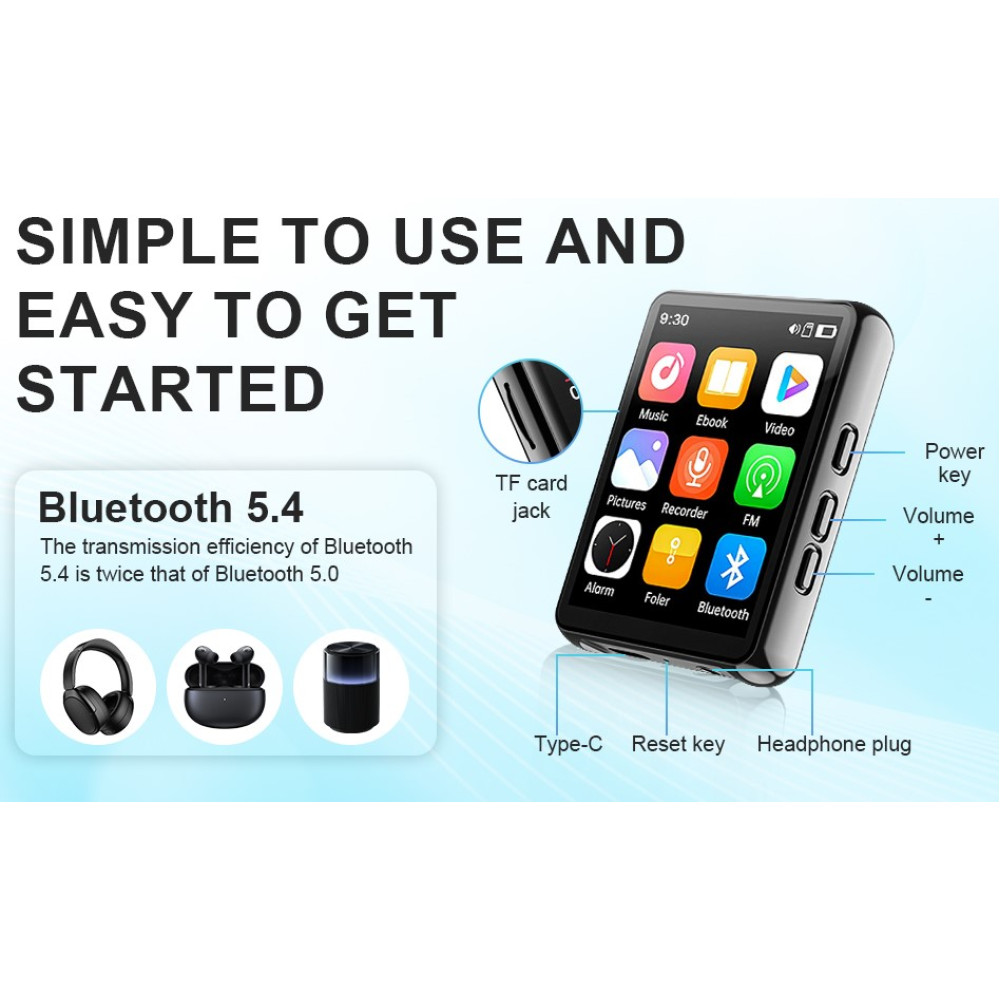 Музичний MP3 плеєр Herbyd з Bluetooth та сенсорним екраном пам’ять 128GB