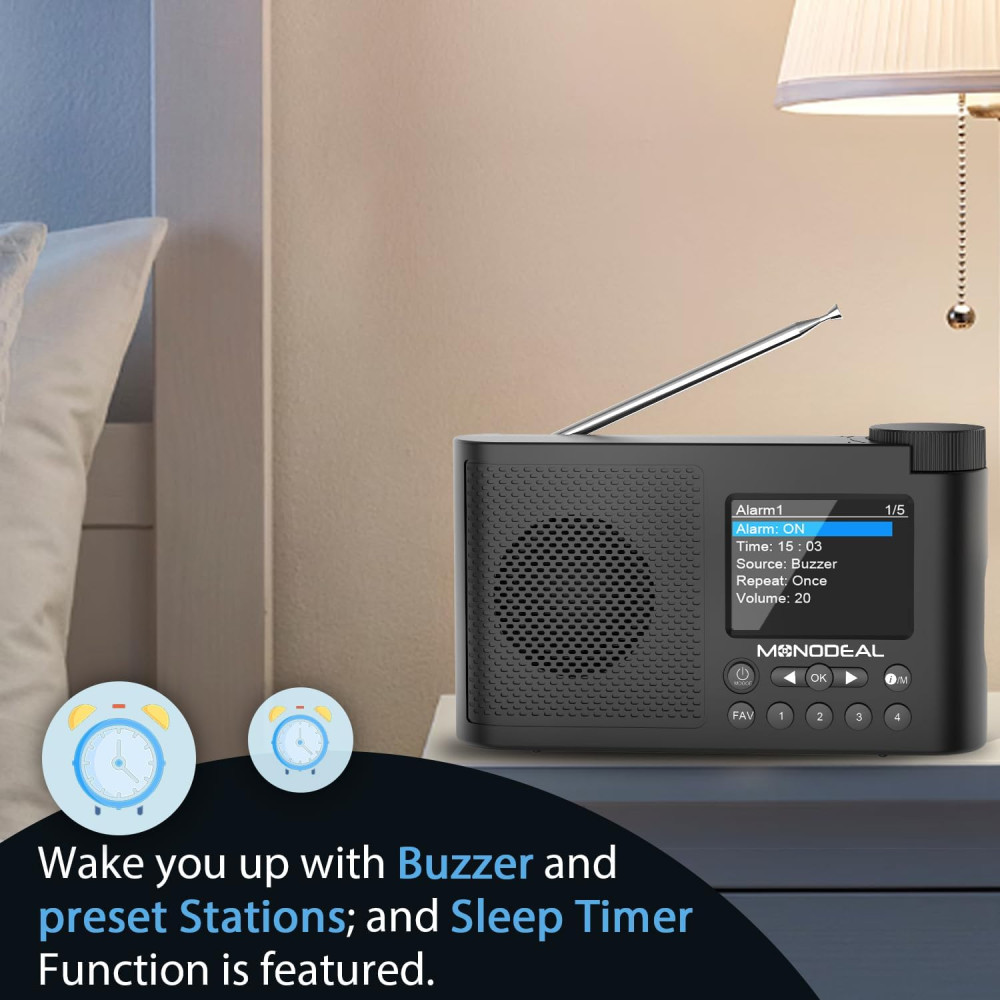 Радіоприймач Monodeal з Bluetooth, TFT-дисплеєм та будильником