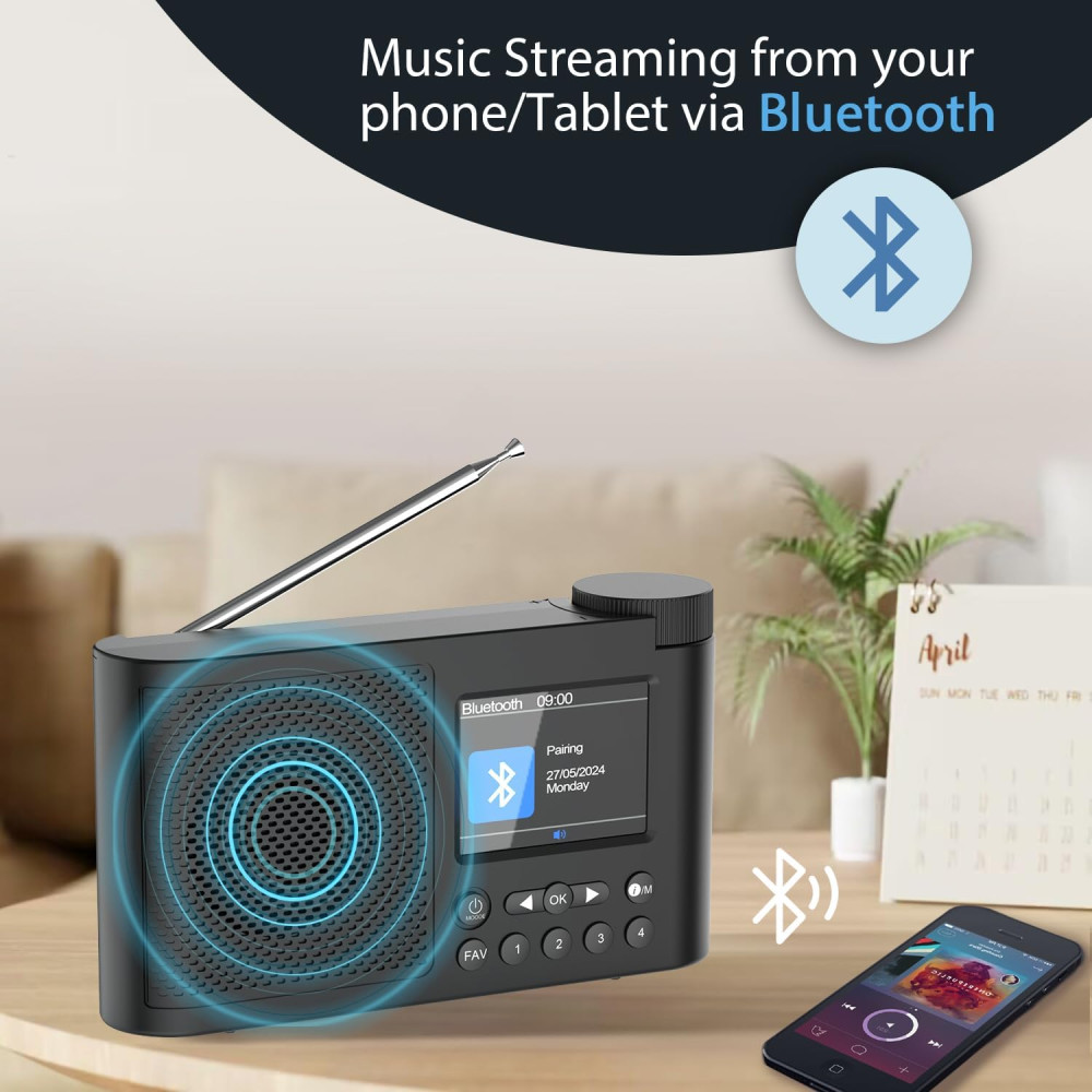 Радіоприймач Monodeal з Bluetooth, TFT-дисплеєм та будильником