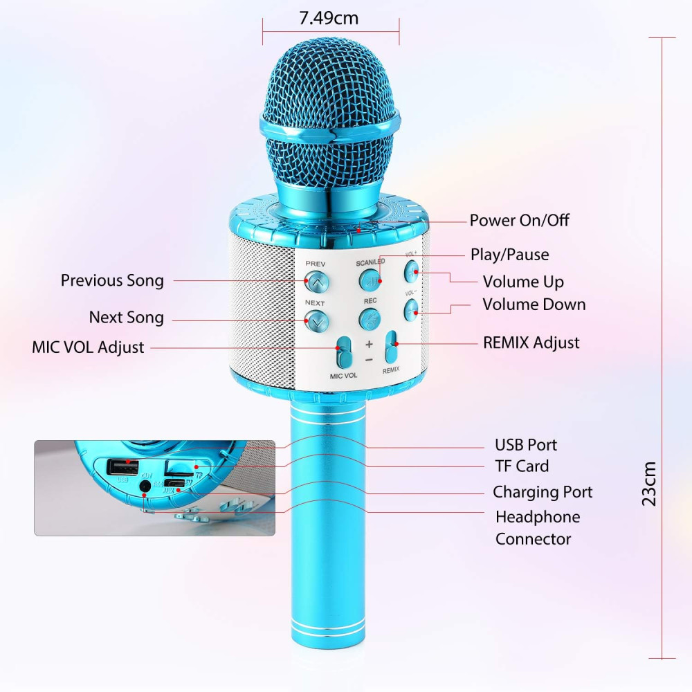 Бездротовий Bluetooth Мікрофон-караоке Fede WS-858L (синій)