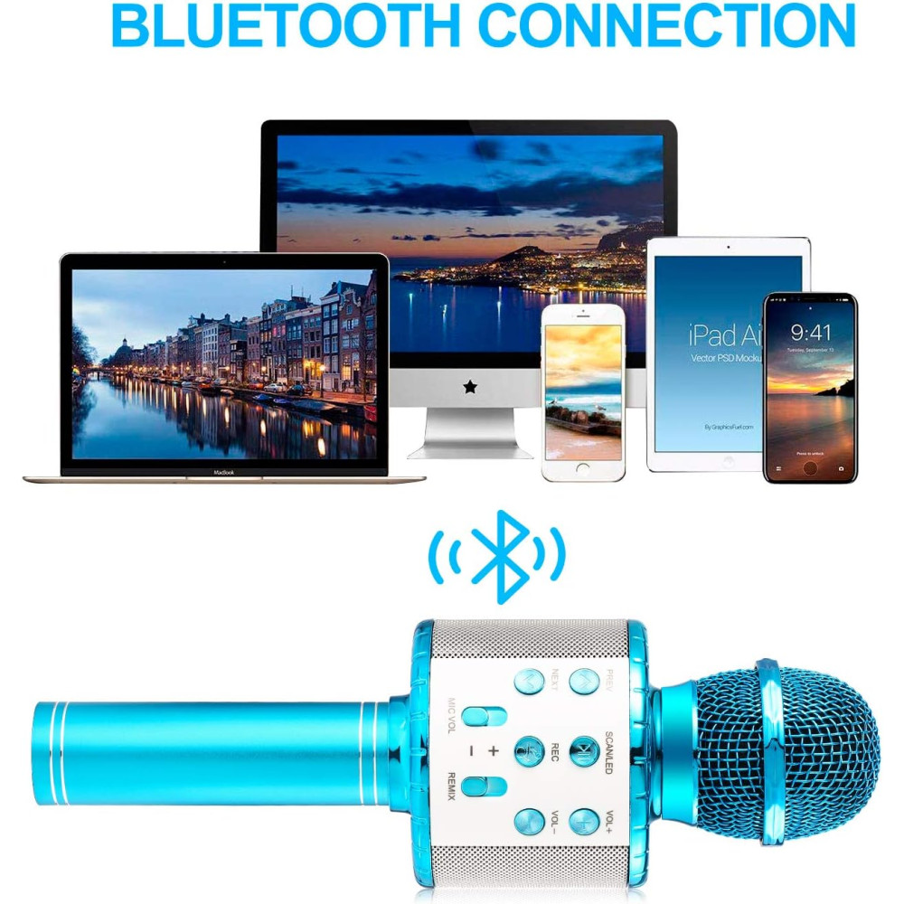 Бездротовий Bluetooth Мікрофон-караоке Fede WS-858L (синій)