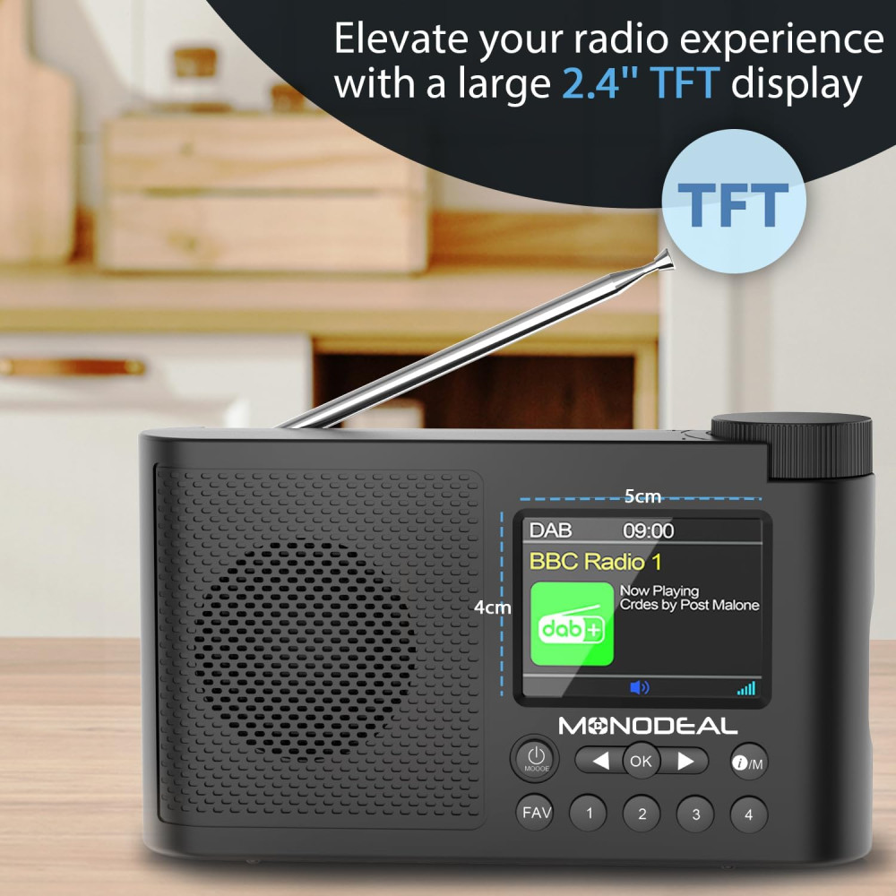 Радіоприймач Monodeal з Bluetooth, TFT-дисплеєм та будильником