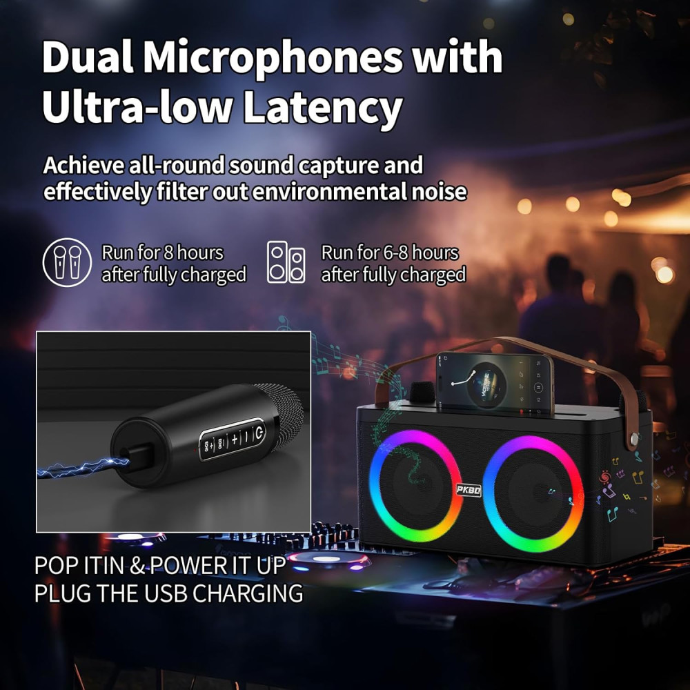 Караоке система PKBD с 2 микрофонами и LED подсветкой Bluetooth