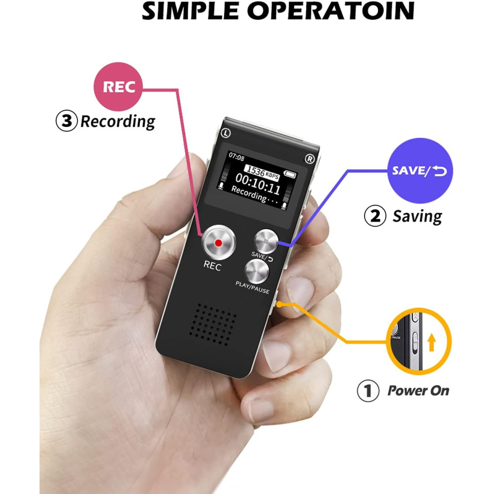 Цифровой аккумуляторный диктофон Fikyra 64GB MP3