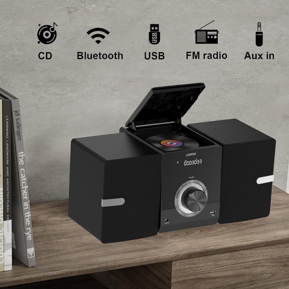 Музыкальный центр Hi-Fi микросистема LONPOO LP-886, 30 Вт CD Bluetooth USB FM AUX пульт ДУ