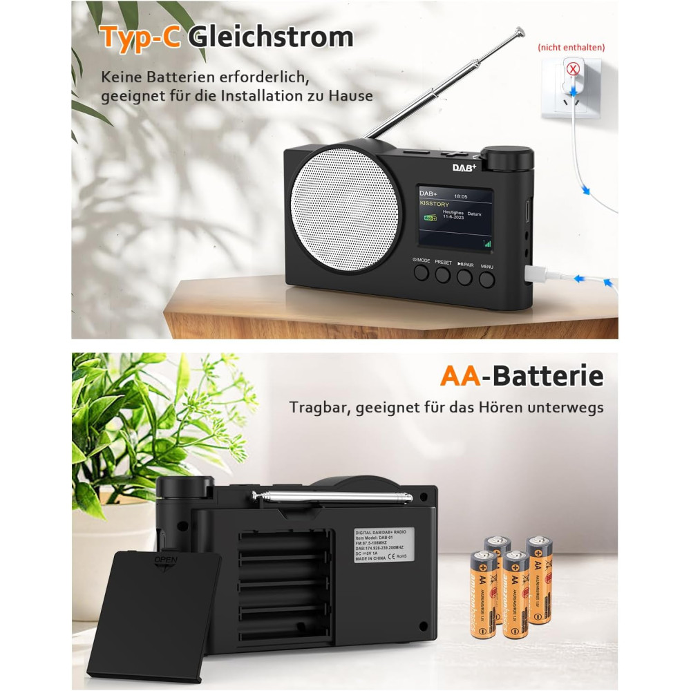 Портативный DAB+ радиоприемник Rychi DAB01 Bluetooth 5,1 FM USB AUX 2,4"