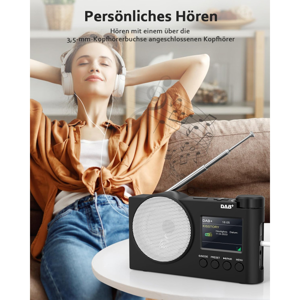 Портативный DAB+ радиоприемник Rychi DAB01 Bluetooth 5,1 FM USB AUX 2,4"
