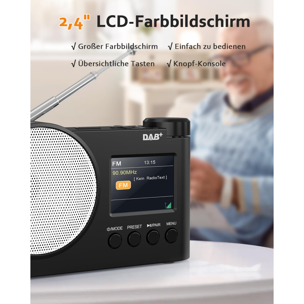 Портативный DAB+ радиоприемник Rychi DAB01 Bluetooth 5,1 FM USB AUX 2,4"