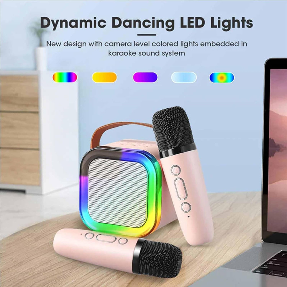Мини караоке Bosjct K12 портативная Bluetooth колонка с микрофонами и LED подсветкой