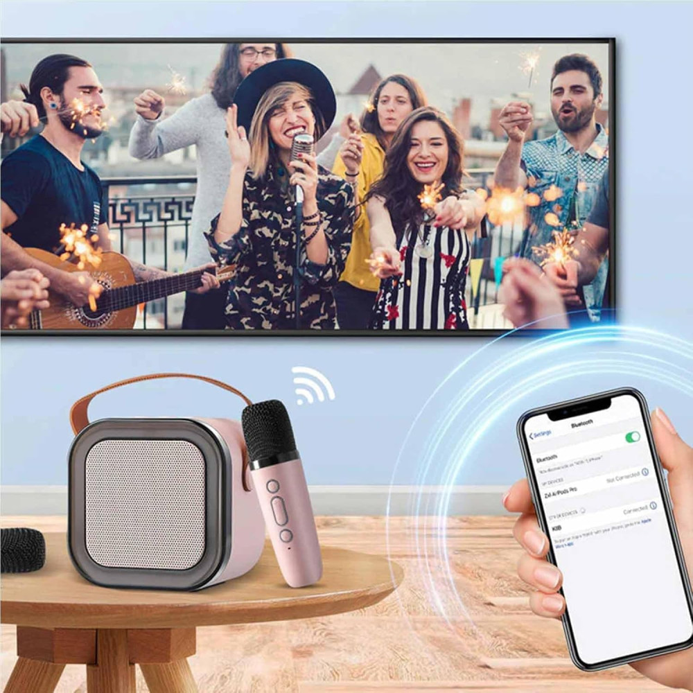 Мини караоке Bosjct K12 портативная Bluetooth колонка с микрофонами и LED подсветкой