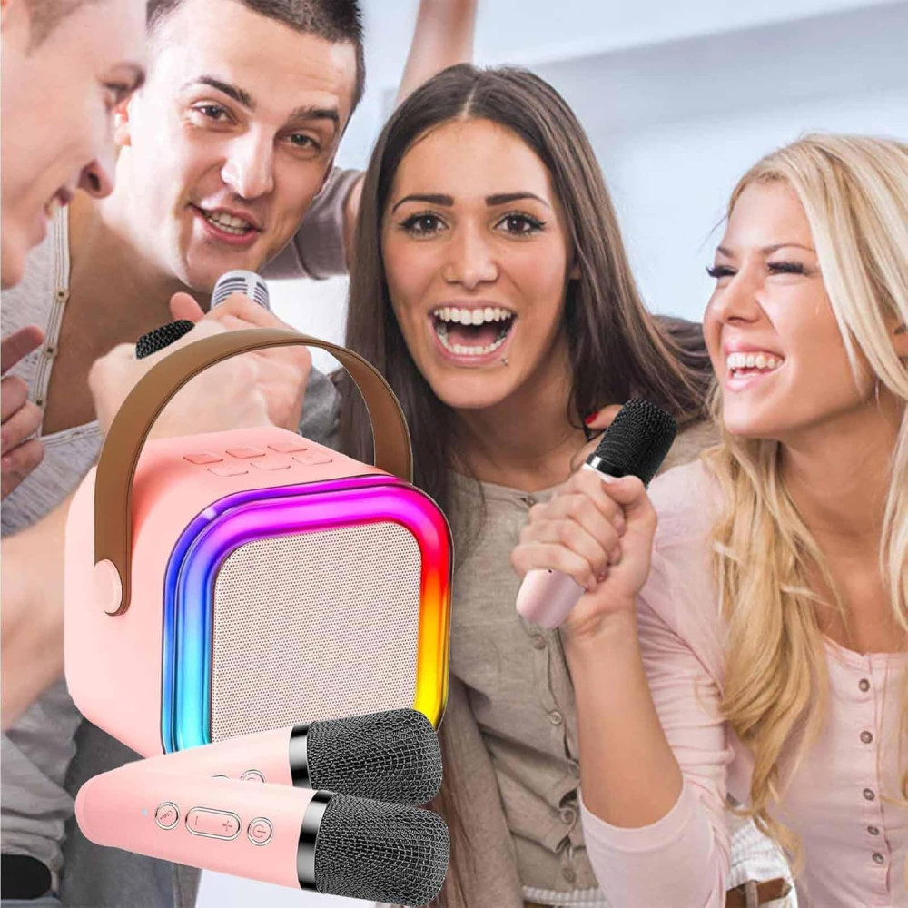 Мини караоке Bosjct K12 портативная Bluetooth колонка с микрофонами и LED подсветкой