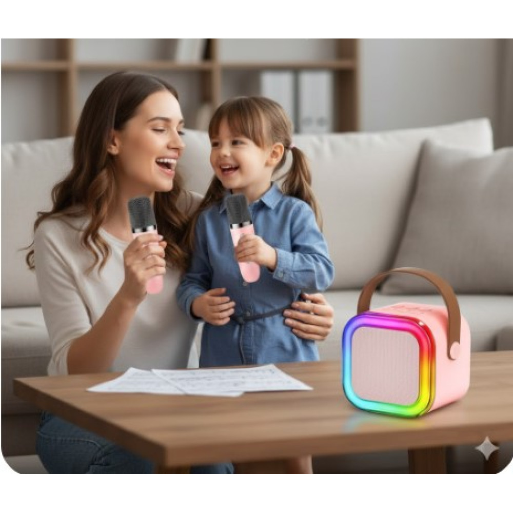 Мини караоке Bosjct K12 портативная Bluetooth колонка с микрофонами и LED подсветкой