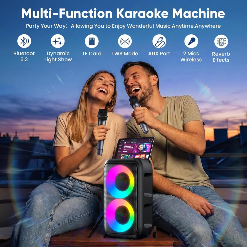 Караоке колонка Peski з 2 бездротовими мікрофонами Bluetooth LED 