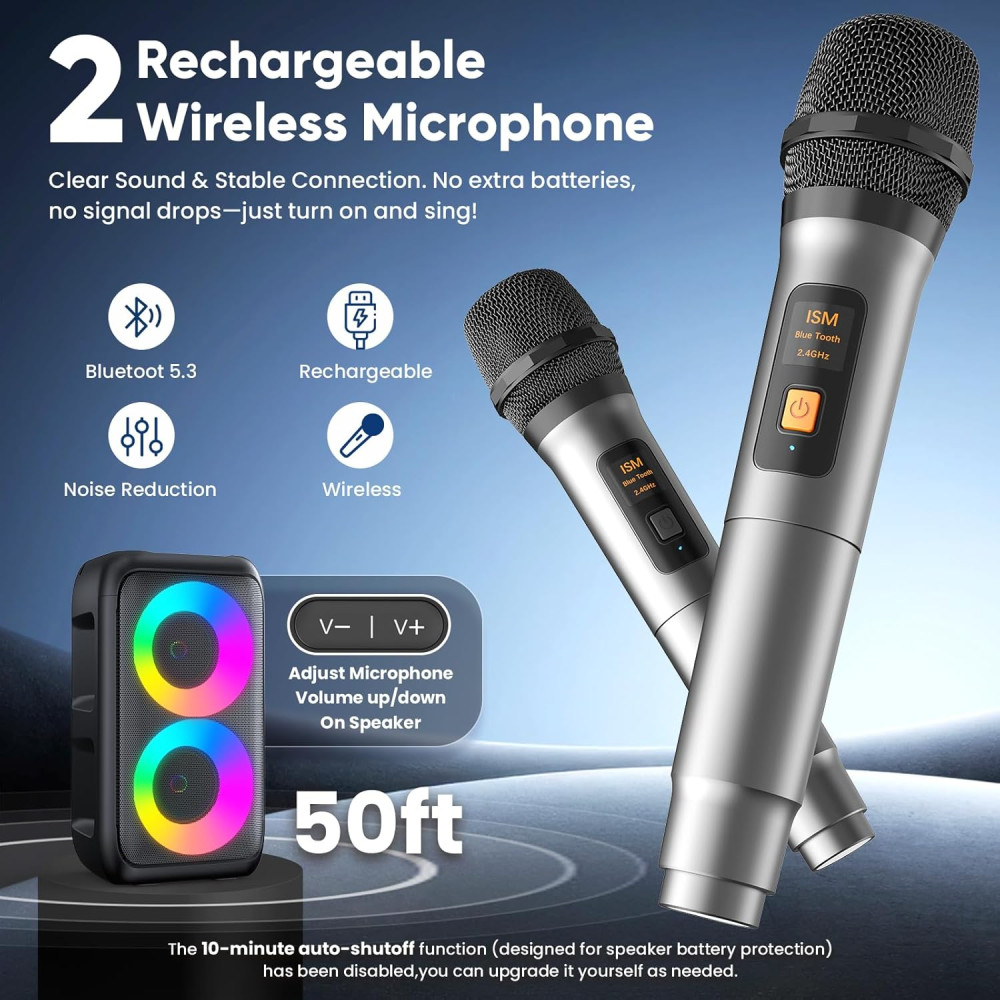 Караоке колонка Peski з 2 бездротовими мікрофонами Bluetooth LED 