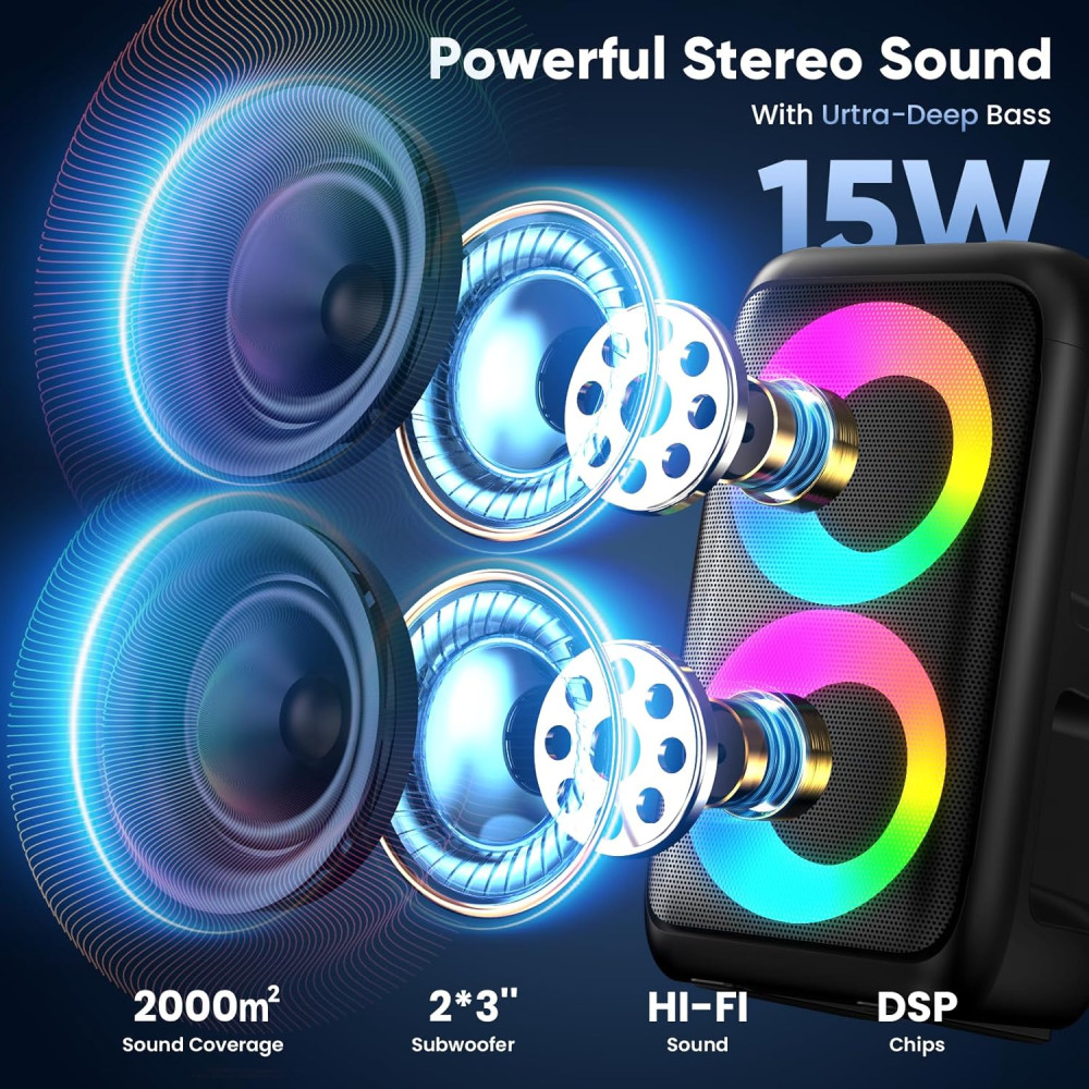 Караоке колонка Peski з 2 бездротовими мікрофонами Bluetooth LED 