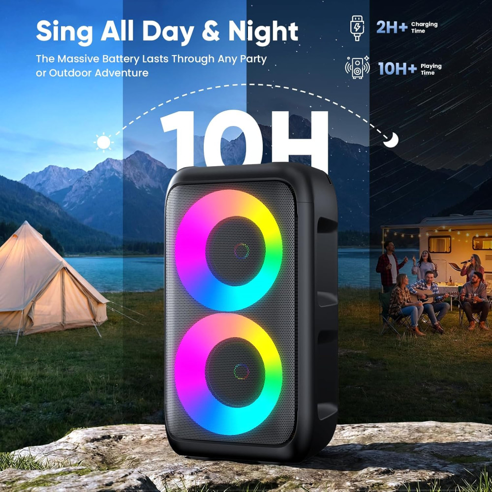 Караоке колонка Peski з 2 бездротовими мікрофонами Bluetooth LED 