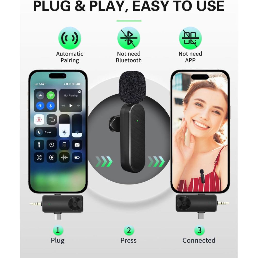 Бездротовий петличний мікрофон Tearstone 4в1 для iPhone Android камер 2 шт