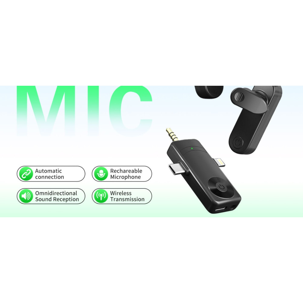 Бездротовий петличний мікрофон Tearstone 4в1 для iPhone Android камер 2 шт