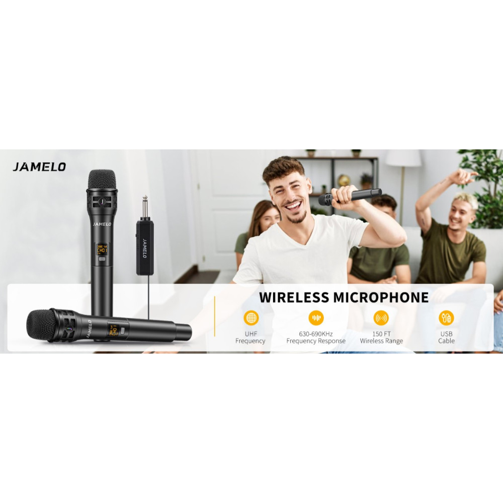 Беспроводные микрофоны JAMELO UHF комплект из 2 микрофонов и приемника