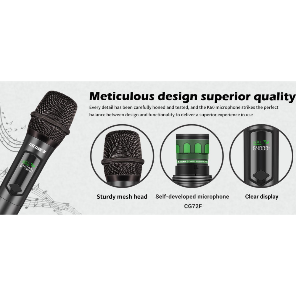 Беспроводные микрофоны 2шт Talomen 2,4GHz с ресивером USB зарядка до 50 м