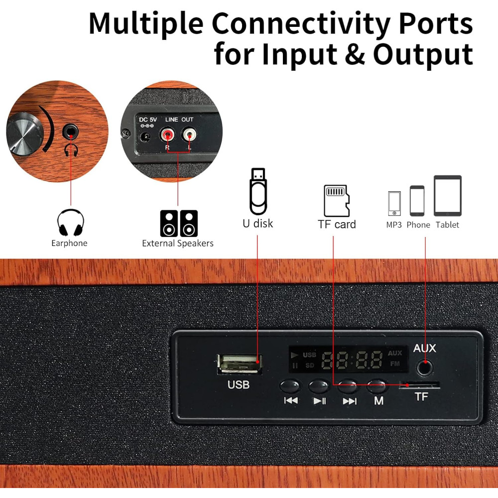 Виниловый проигрыватель Vosterio B 660 с Bluetooth и FM радио