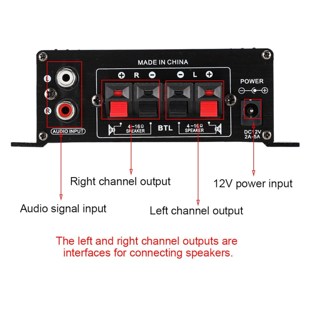 Міні аудіопідсилювач ASHATA AK170 12V 20W плюс 20W
