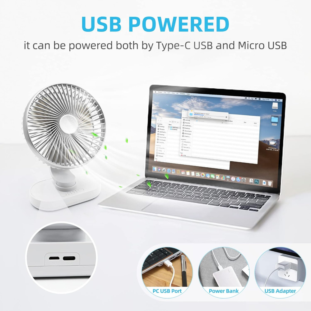 9-дюймовый мощный, но тихий USB вентилятор ASYOURZ 4000 мАч, 4 режима скорости.