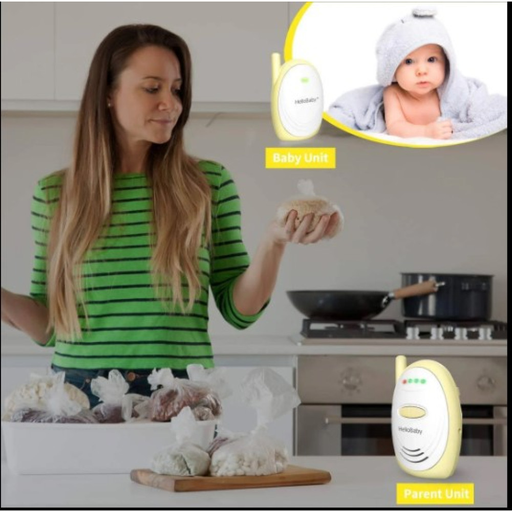 Цифровая Радионяня HelloBaby диапазон 2,4 ГГц до 300 м, Высокочувствительный Аудионянок с микрофоном
