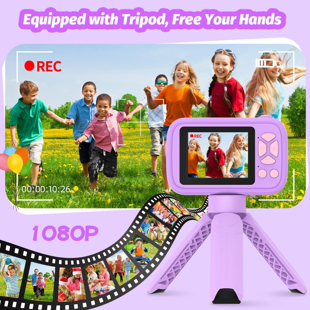 Детский фотоаппарат HOFIT с триподом, SD-карта на 32 ГБ, 1080P HD