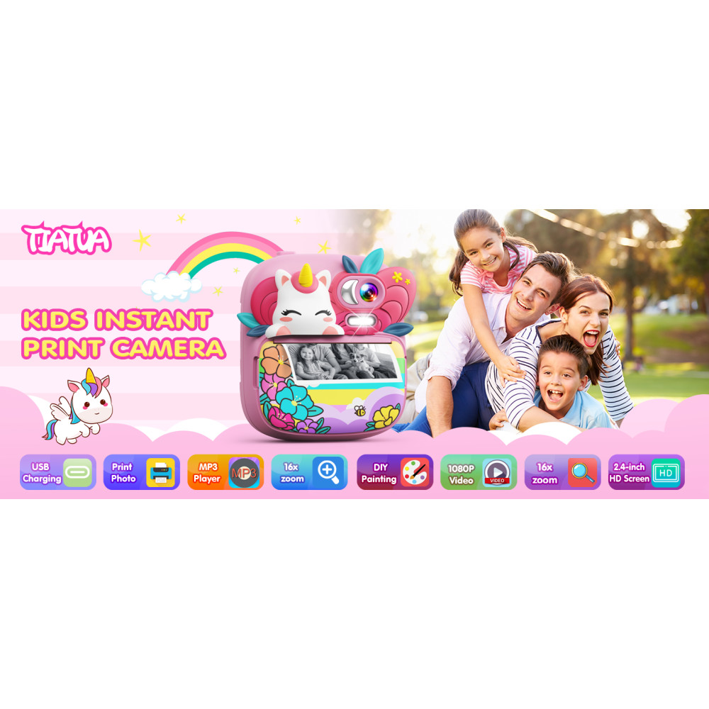 Детский фотоаппарат с печатью фотографий TIATUA 12 МП, запись HD-видео 1080P
