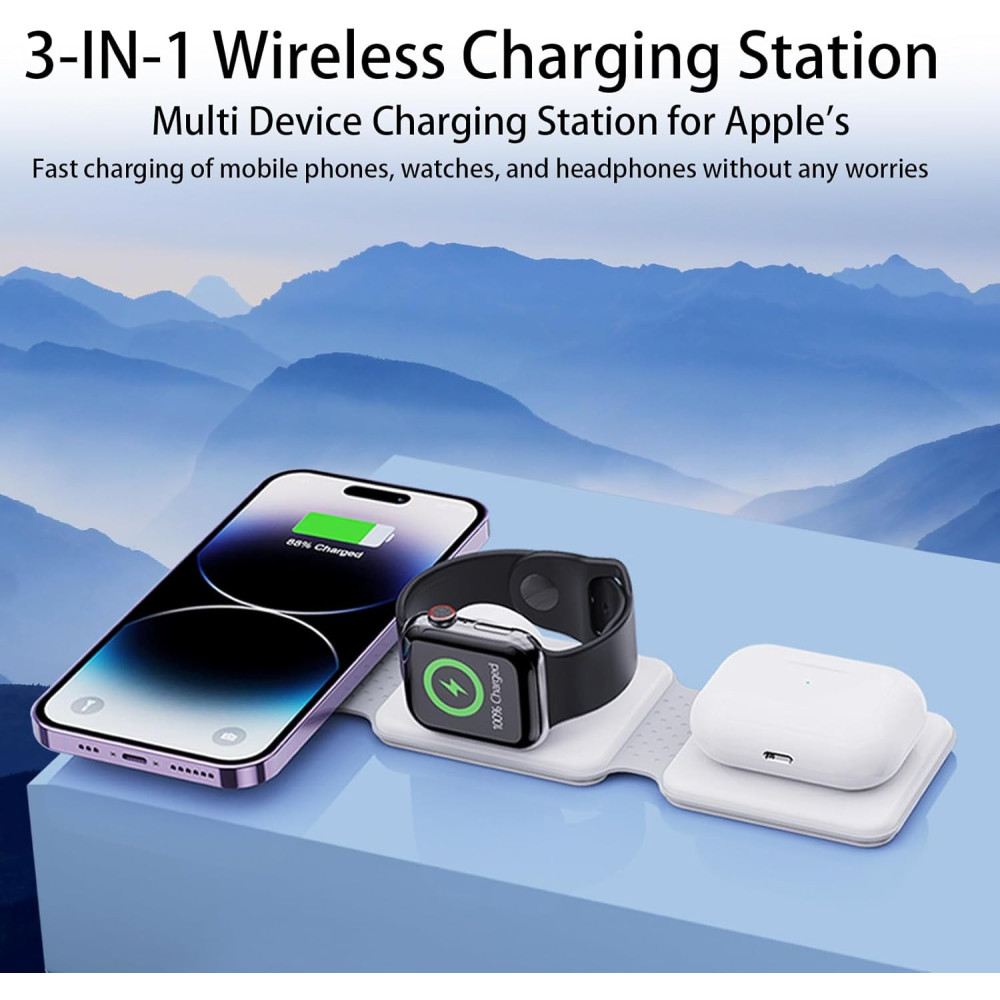 Магнитная беспроводная зарядная станция 3 в 1 для iPhone, Apple Watch и AirPods