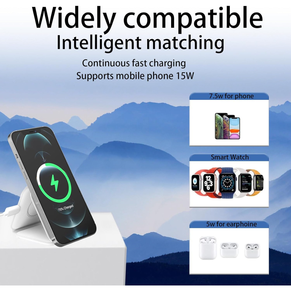 Магнитная беспроводная зарядная станция 3 в 1 для iPhone, Apple Watch и AirPods